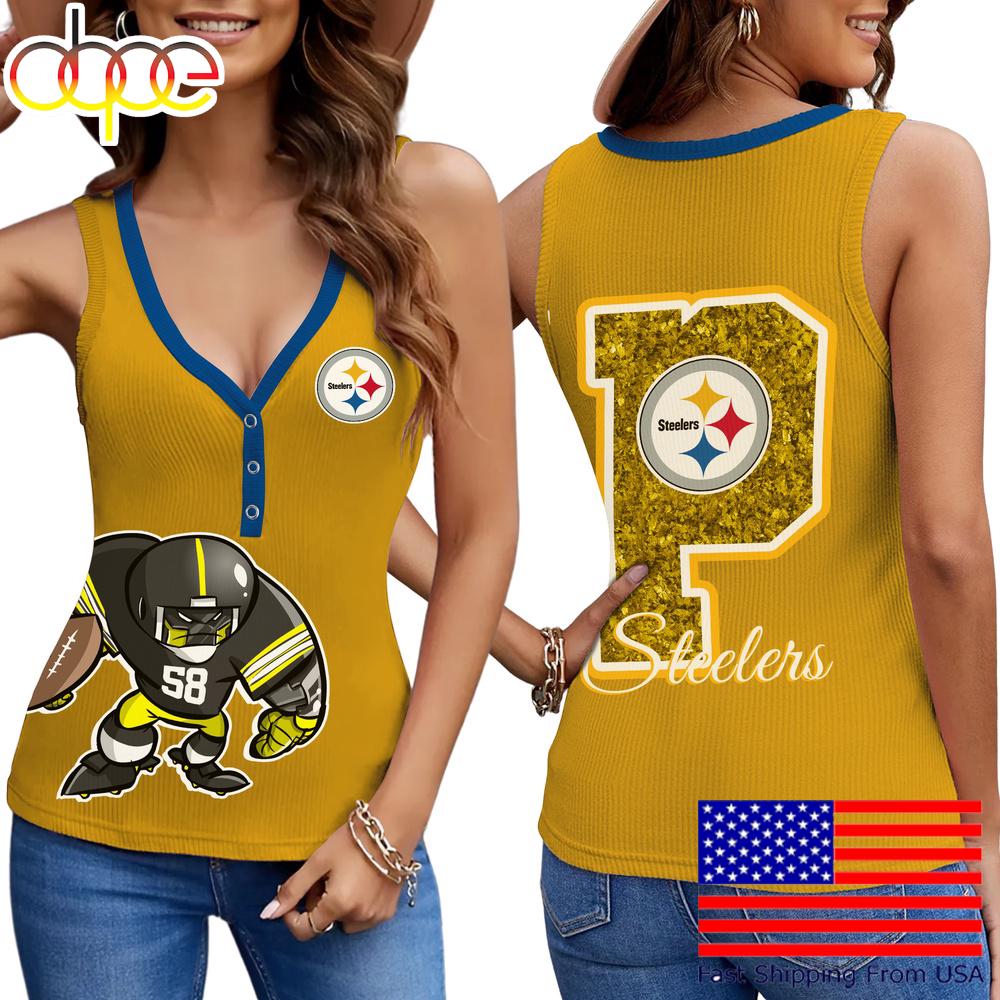NFL Pittsburgh Steelers Mascot New 2025 Women V-Neck Ribbed Tank Top