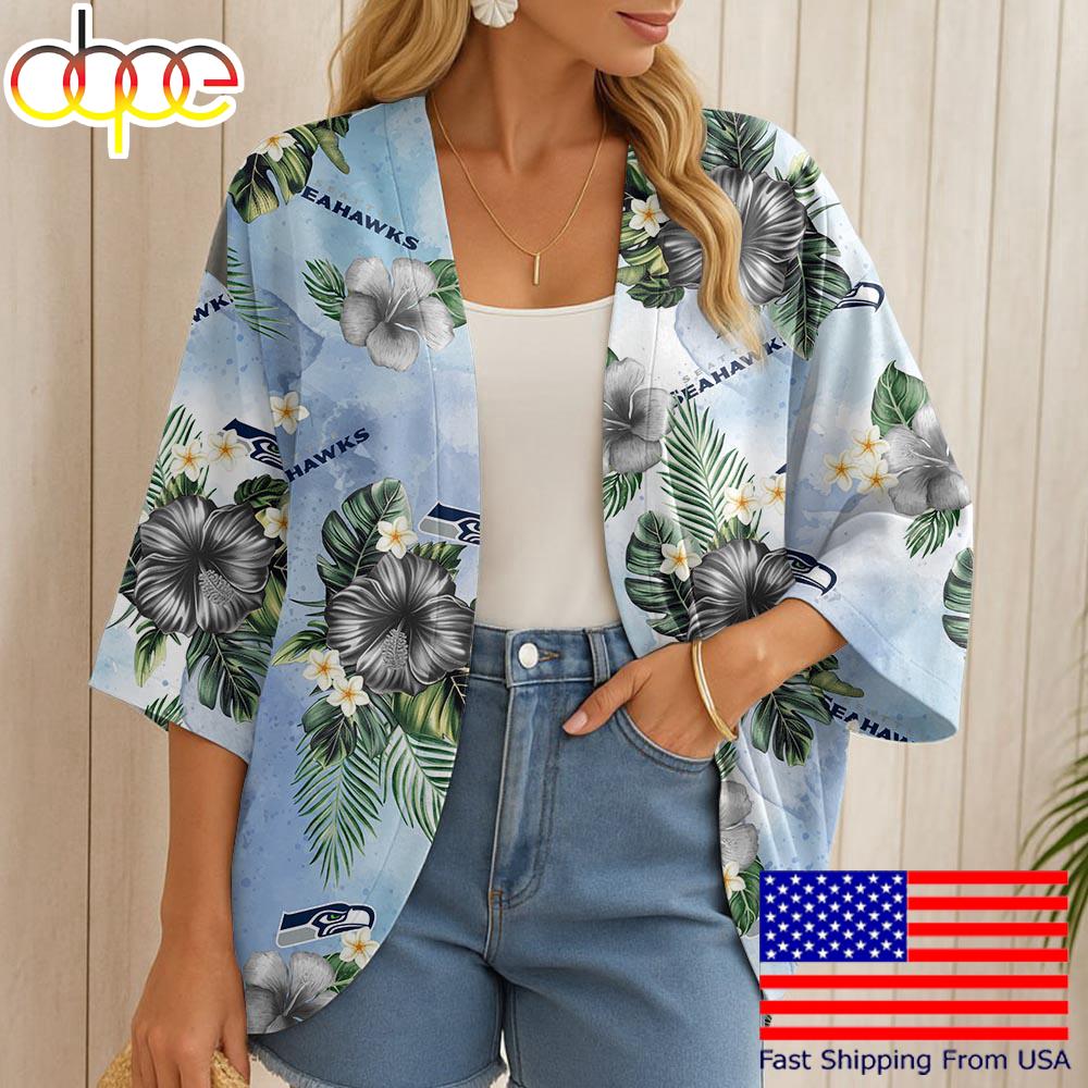 NFL Seattle Seahawks Hawaii State Flower Beach Kimono Women