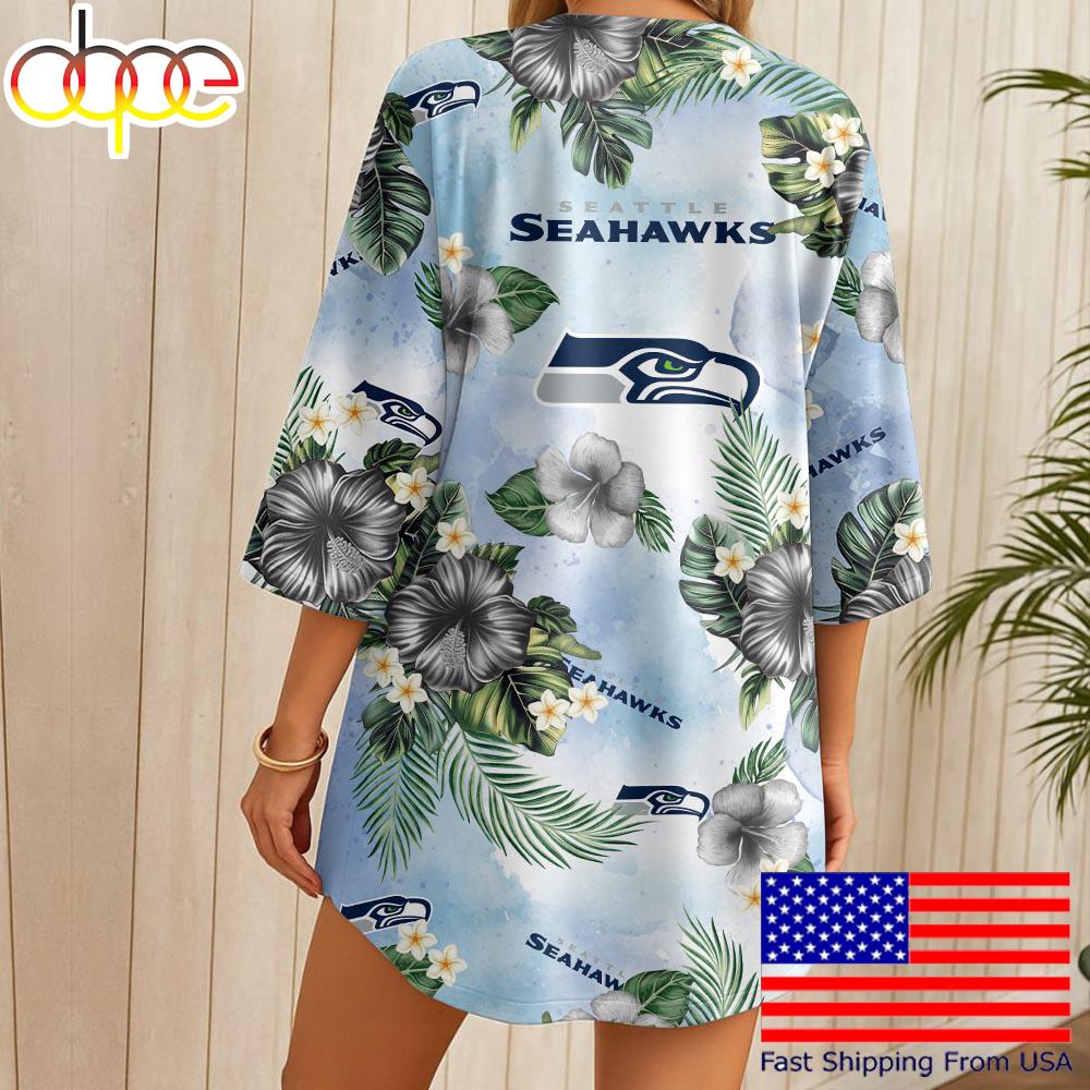 NFL Seattle Seahawks Hawaii State Flower Beach Kimono Women
