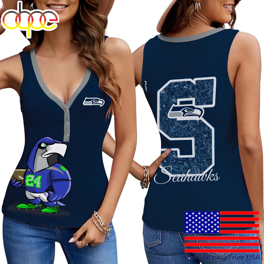 NFL Seattle Seahawks Mascot New 2025 Women V-Neck Ribbed Tank Top