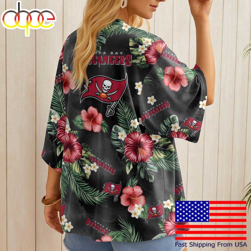 NFL Tampa Bay Buccaneers Hawaiian Hibiscus Beach Kimono For Women NFL Tampa Bay Buccaneers Hawaiian Hibiscus Beach Kimono For Women