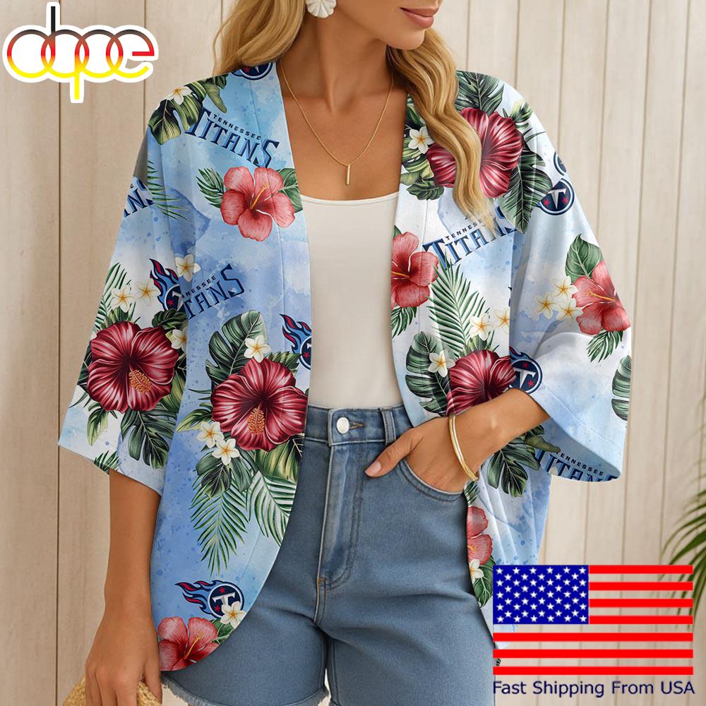 NFL Tennessee Titans Hawaii State Flower Beach Kimono Women
