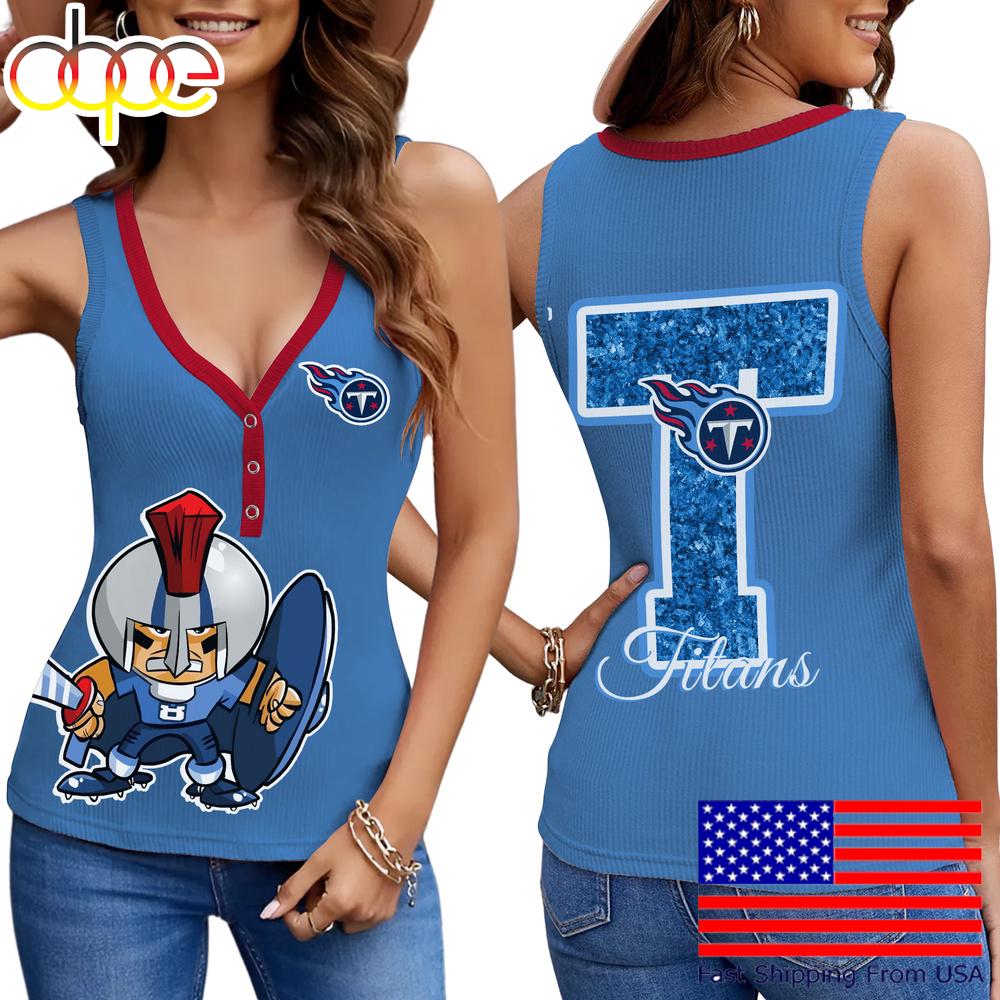 NFL Tennessee Titans Mascot New 2025 Women V-Neck Ribbed Tank Top