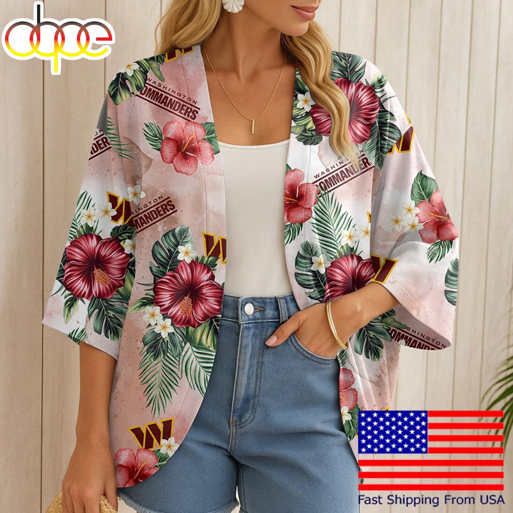 NFL Washington Commanders Hawaii State Flower Beach Kimono Women