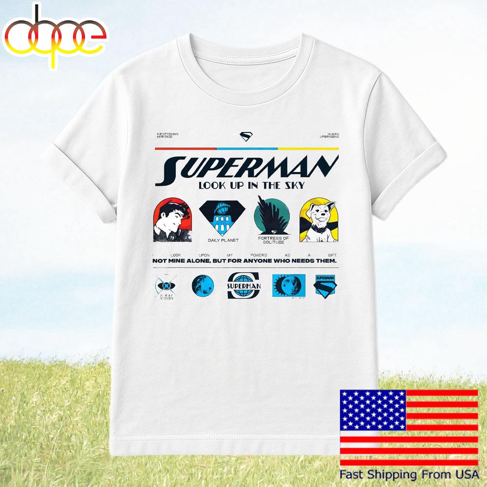 Superman Look Up In The Sky Retro Icons Daily Planet Fortress Krypto T-Shirt