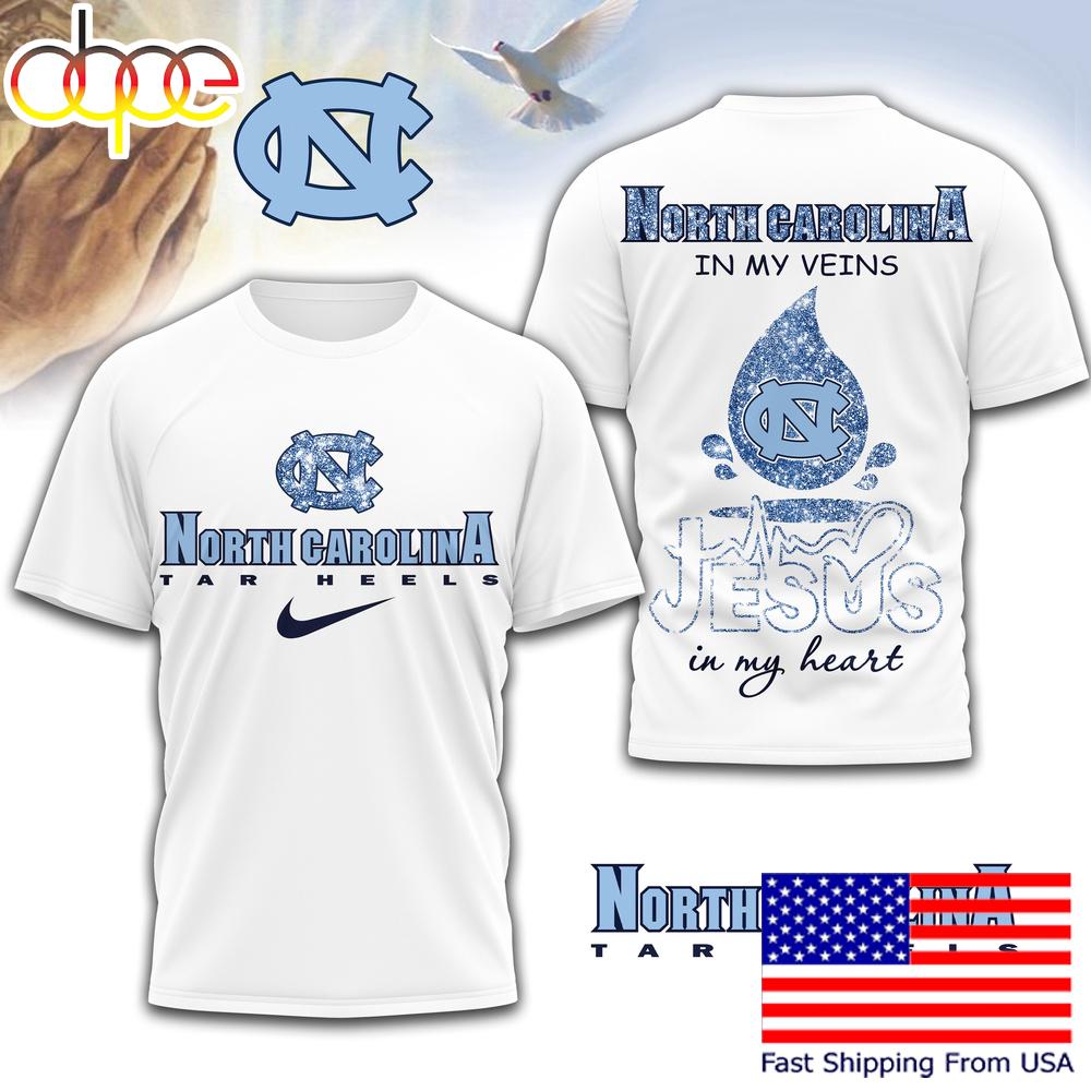 North Carolina Tar Heels NCAA Jesus In My Heart 3D Shirt