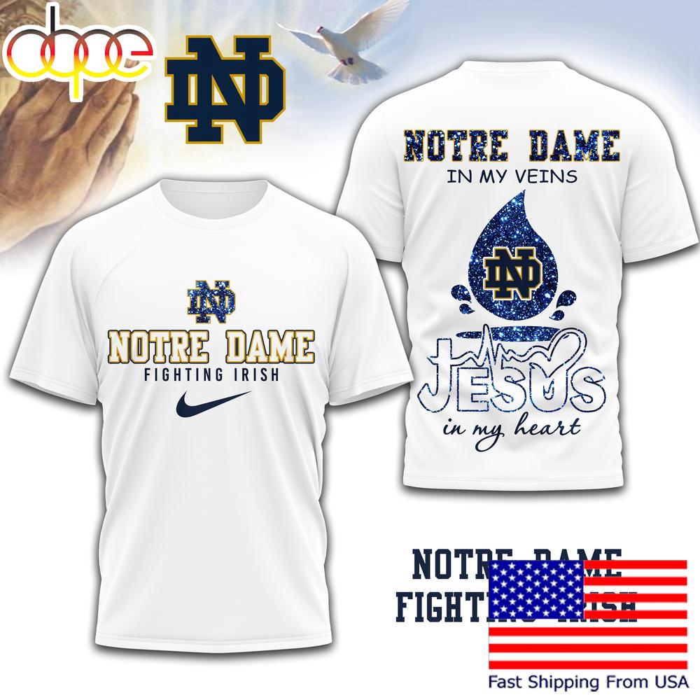 Notre Dame Fighting Irish NCAA Jesus In My Heart 3D Shirt