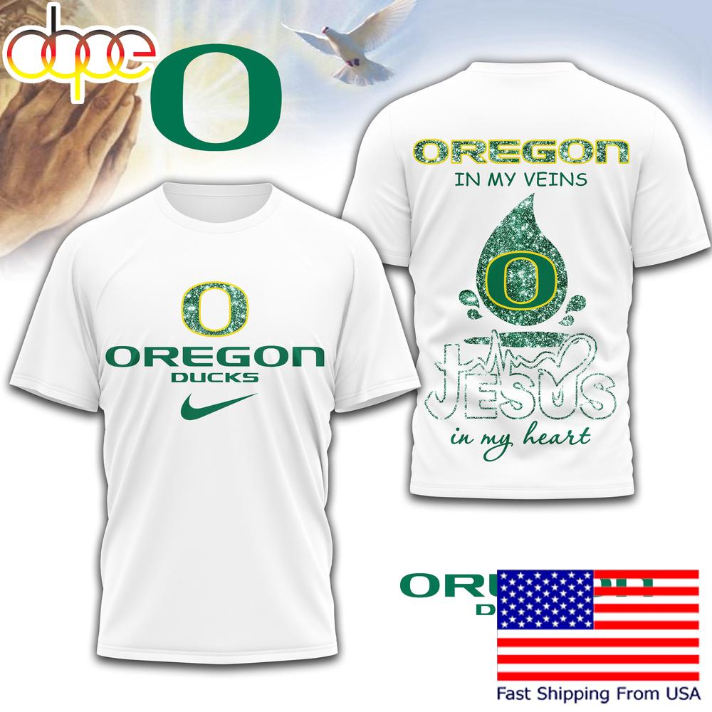 Oregon Ducks NCAA Jesus In My Heart 3D Shirt