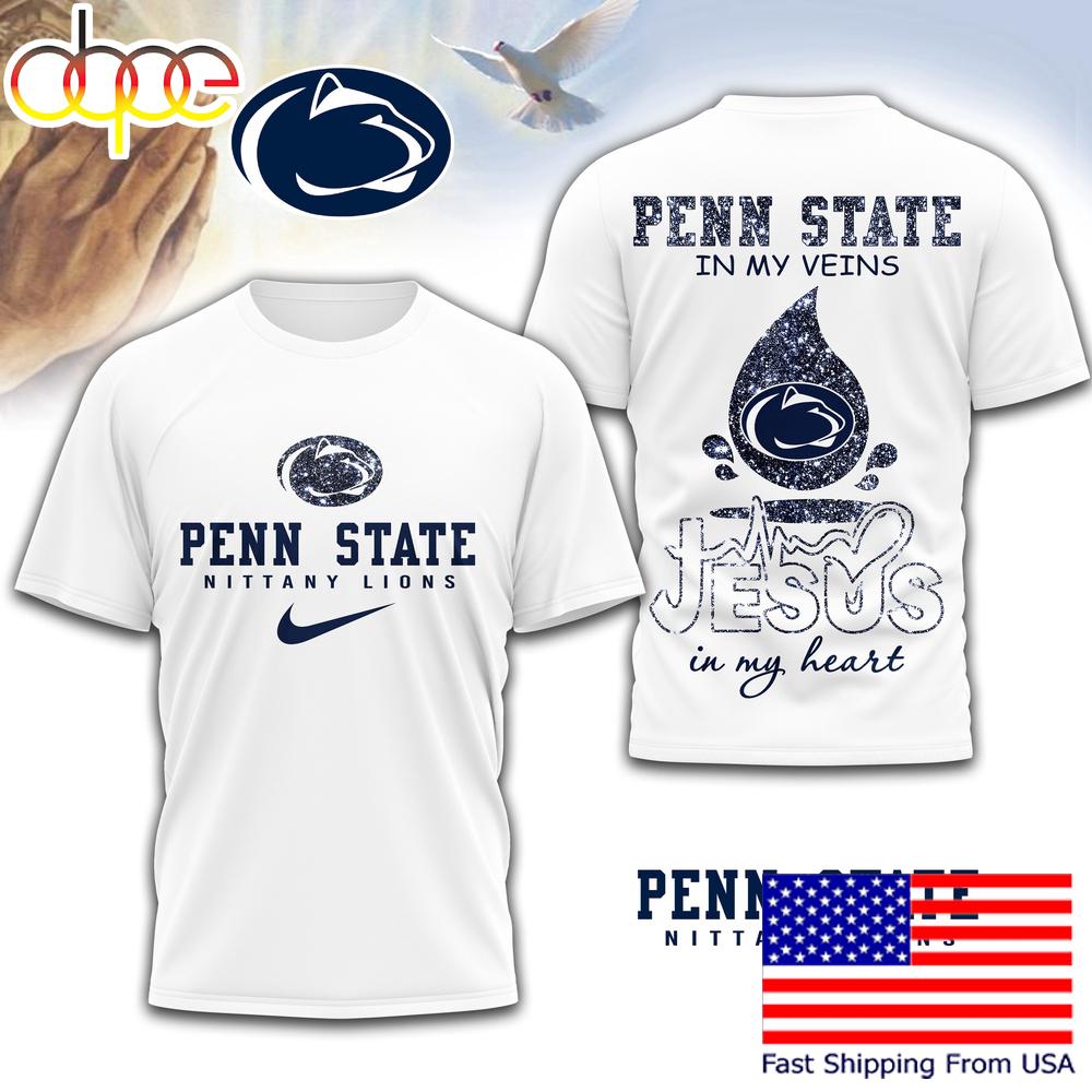 Penn State Nittany Lions NCAA Jesus In My Heart 3D Shirt
