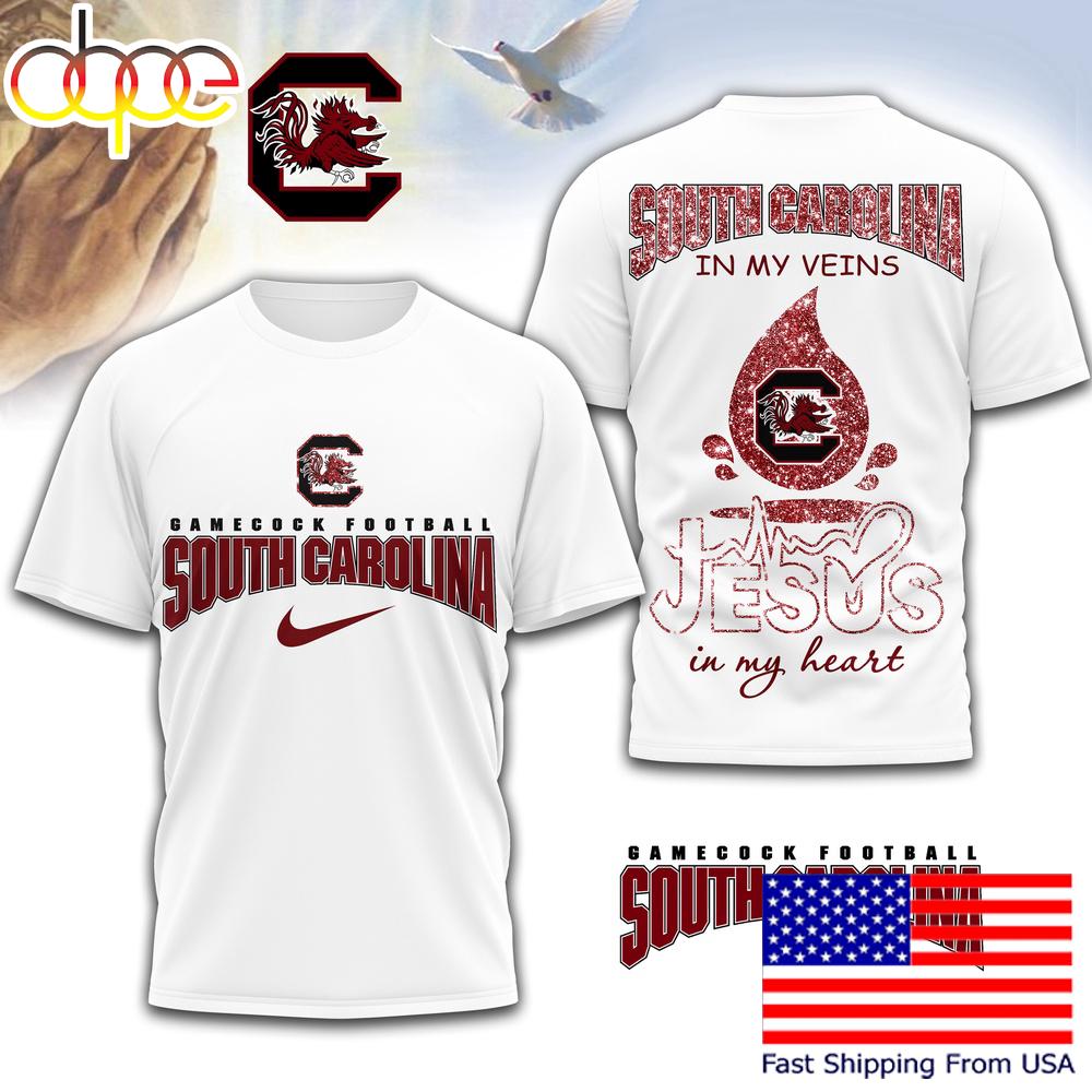 South Carolina Gamecocks NCAA Jesus In My Heart 3D Shirt