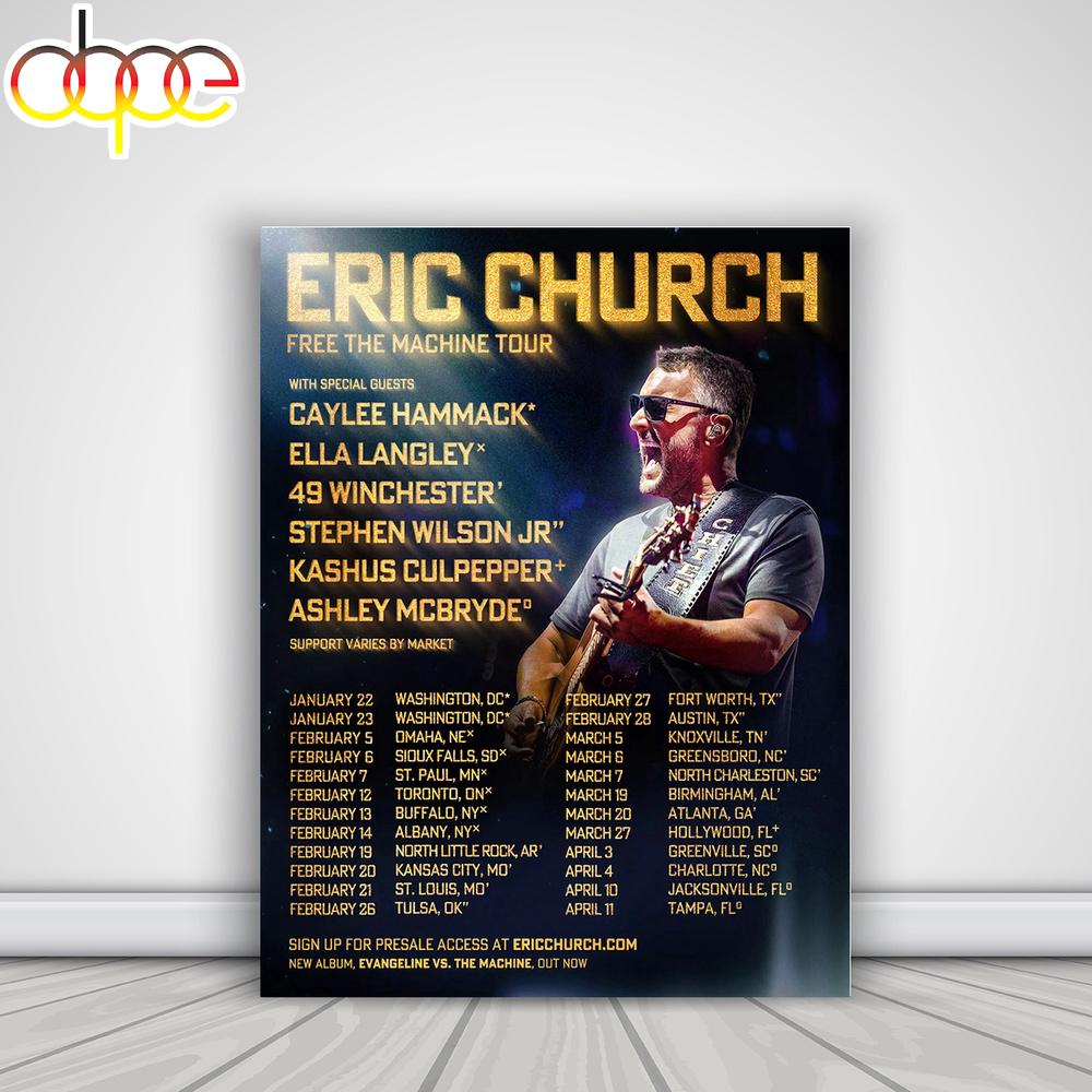 Eric Church Free the Machine Tour Lineup Poster Canvas