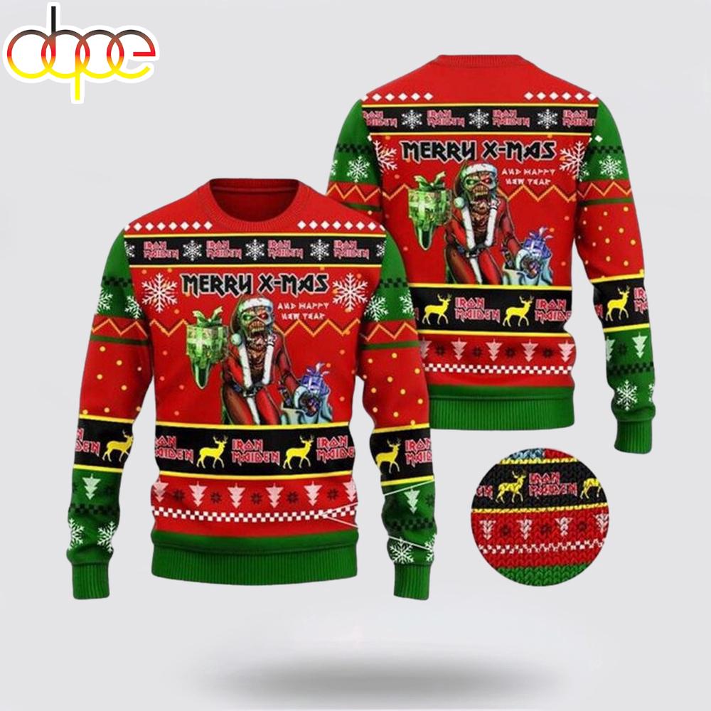 Iron Maiden Santa Eddie Merry Xmas And Happy New Year 2025 Ugly Christmas Sweater