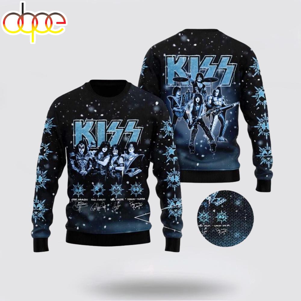 Kiss Graphics With Signatures Snowy Night Holiday Style 2025 Ugly Christmas Sweater