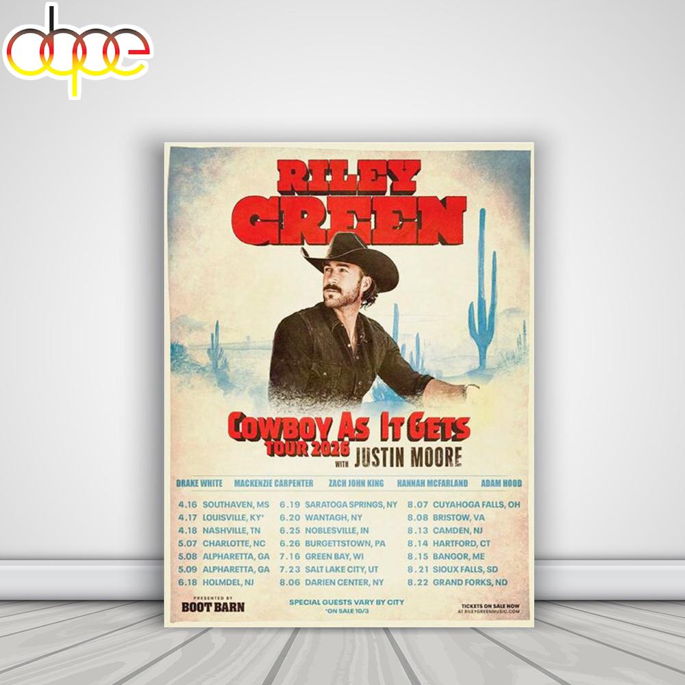 Rilley Green Cowboy As It Gets Tour 2026 Poster Canvas