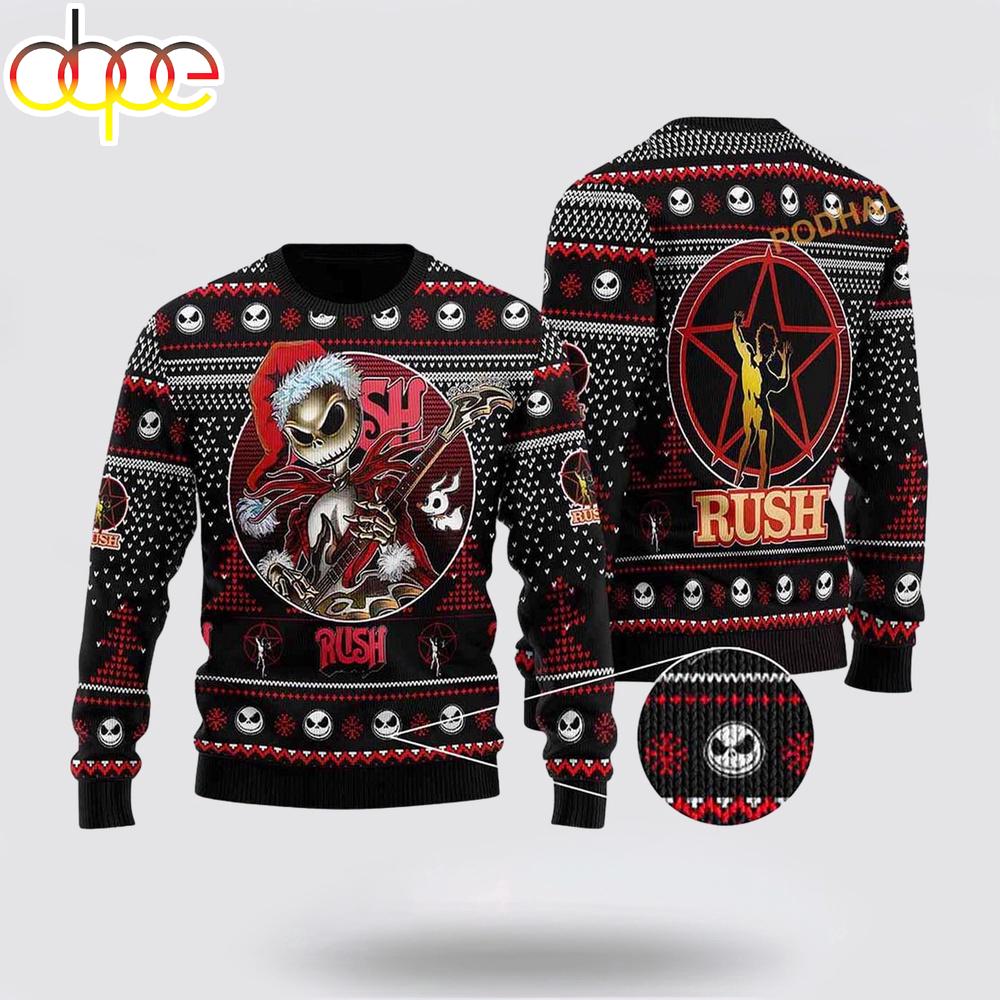Rush Band X Jack Skelington Santa Clause Ugly Christmas Sweater