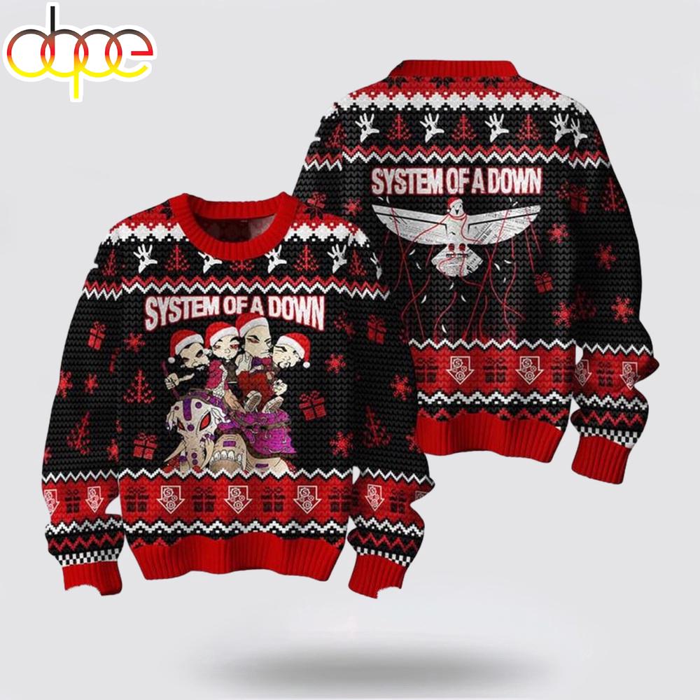 System Of A Down Band Members Santa Riding Elephant Ugly Christmas Sweater