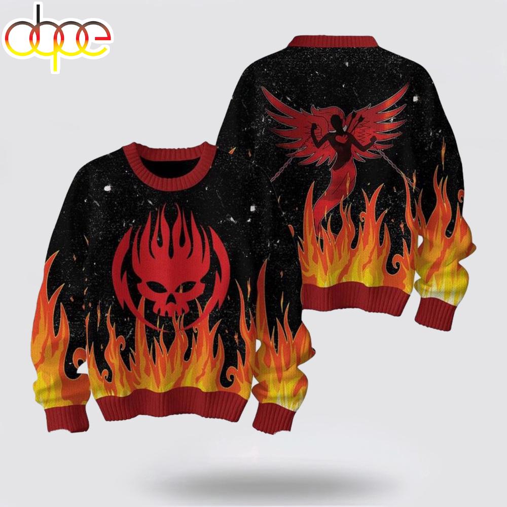 The Offspring Logo Angle On Fire Ugly Christmas Sweater