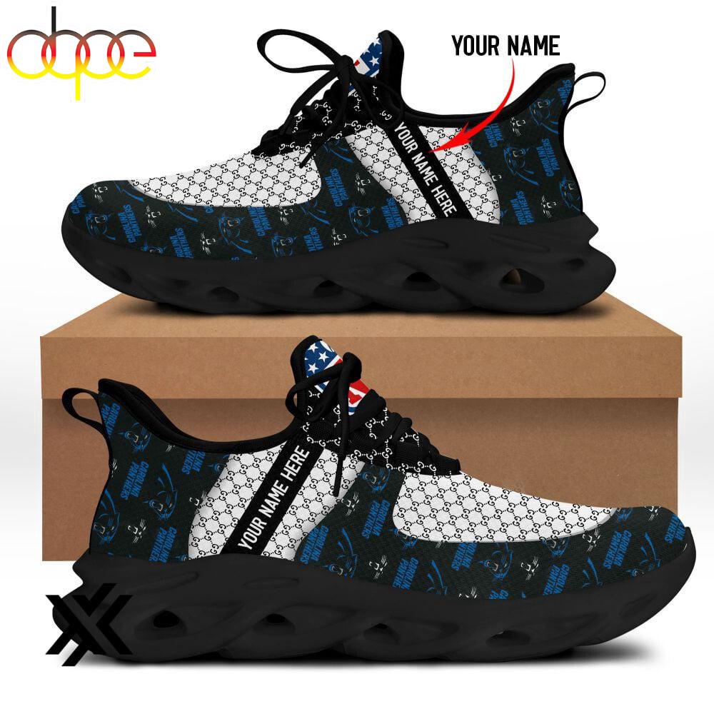 Custom Name Carolina Panthers Logo Pattern Max Soul Shoes For Fans