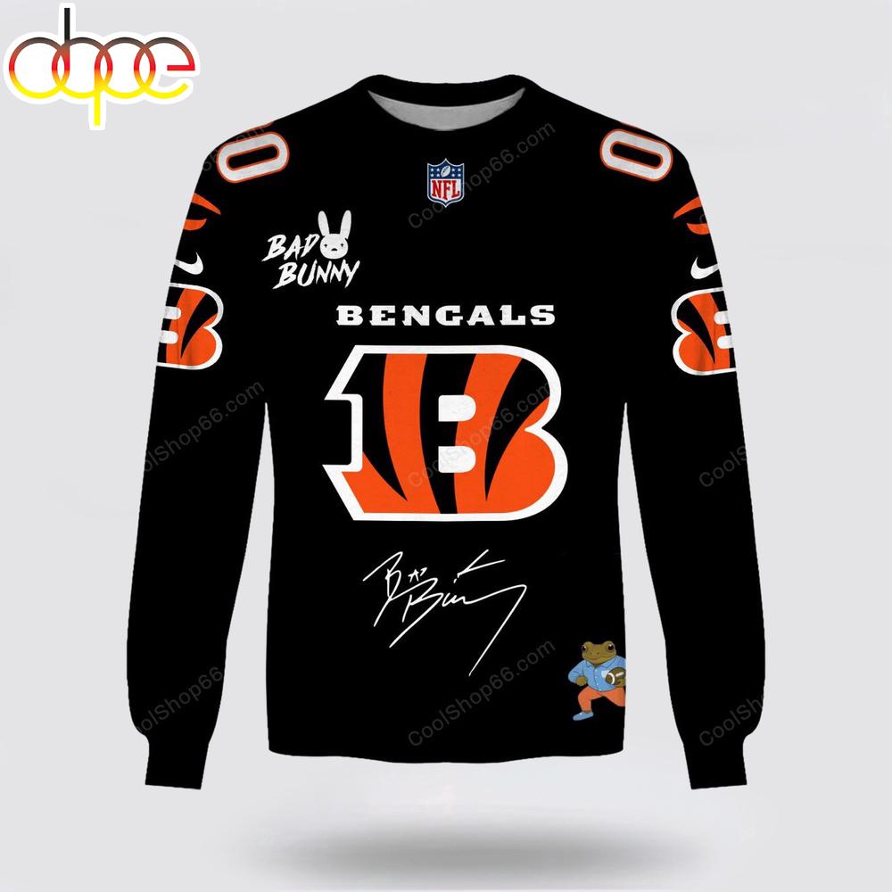 Custom Name Cincinnati Bengals x Bad Bunny Super Bowl 2026 3D Sweatshirt