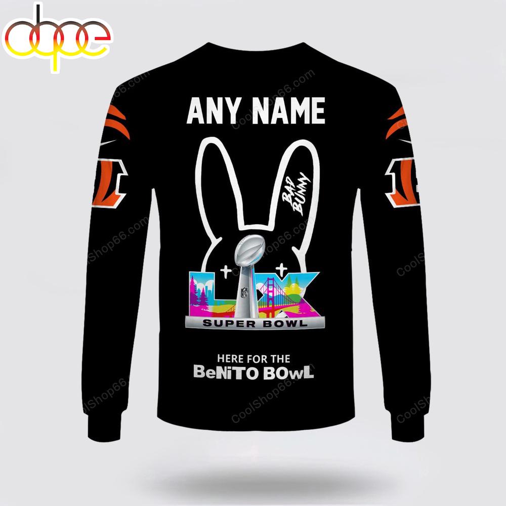 Custom Name Cincinnati Bengals x Bad Bunny Super Bowl 2026 3D Sweatshirt