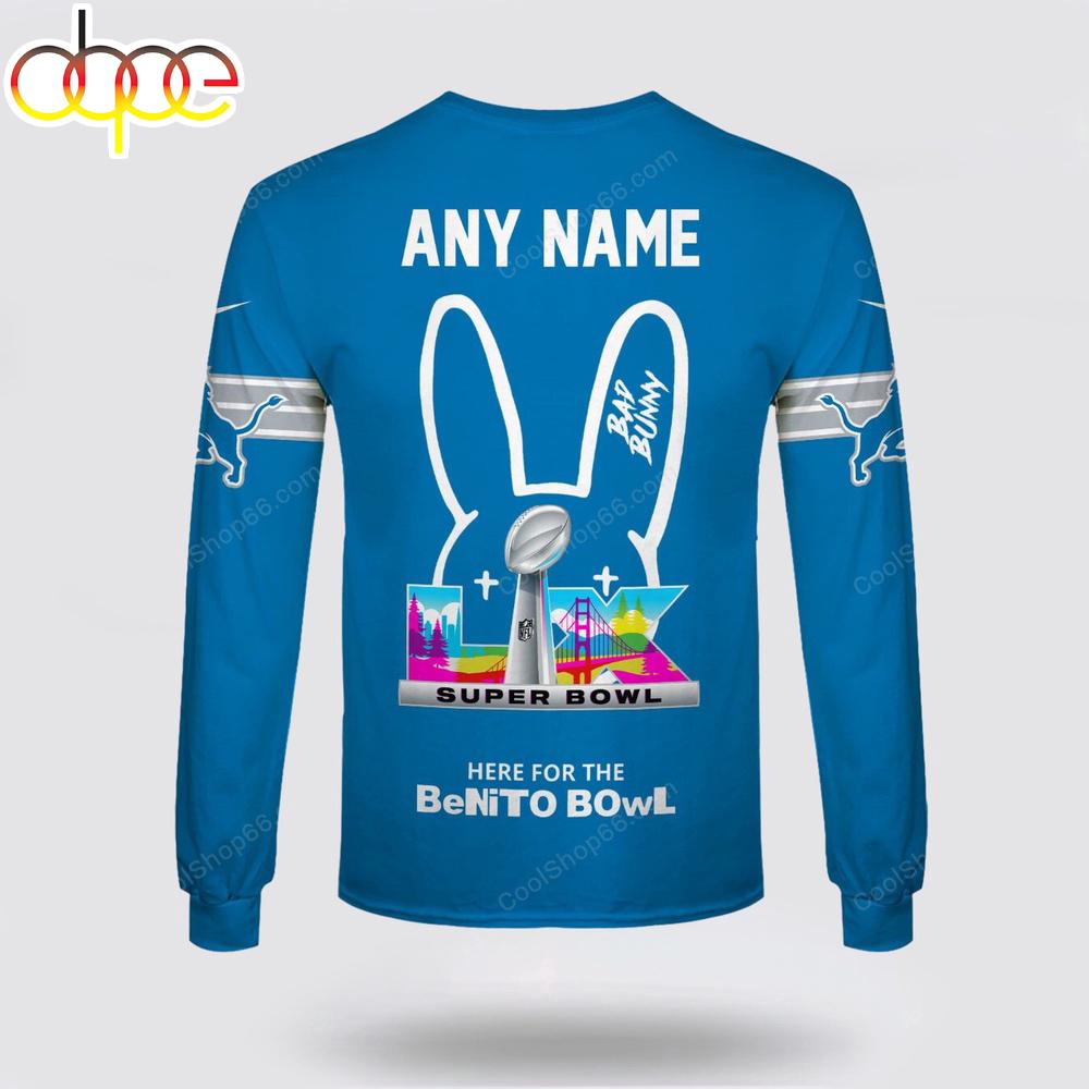 Custom Name Detroit Lions x Bad Bunny Super Bowl 2026 3D Sweatshirt