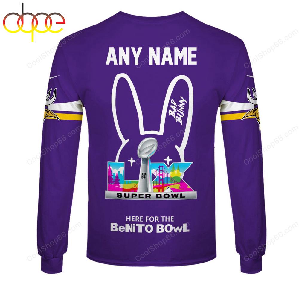 Custom Name Minnesota Vikings x Bad Bunny Super Bowl 2026 3D Sweatshirt