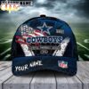 Custom Name Dallas Cowboys NFL Dark Scratch American Flag Baseball Cap Custom Name Dallas Cowboys NFL Dark Scratch American Flag Baseball Cap