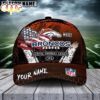 Custom Name Denver Broncos NFL Dark Scratch American Flag Baseball Cap