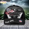 Custom Name Las Vegas Raiders NFL Dark Scratch American Flag Baseball Cap Custom Name Las Vegas Raiders NFL Dark Scratch American Flag Baseball Cap