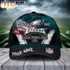 Custom Name Philadelphia Eagles NFL Dark Scratch American Flag Baseball Cap