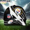 Custom Name Pittsbrugh Steelers NFL Black And White American Flag Fire Baseball Cap Custom Name Pittsbrugh Steelers NFL Black And White American Flag Fire Baseball Cap