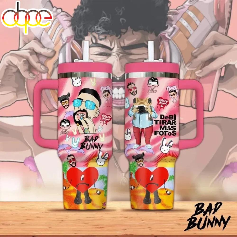Bad Bunny Tumbler 40Oz With Handle For Fans