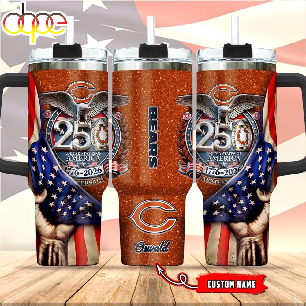 Custom Name Chicago Bears 250 United States Of America 1776-2026 Tumbler 40Oz