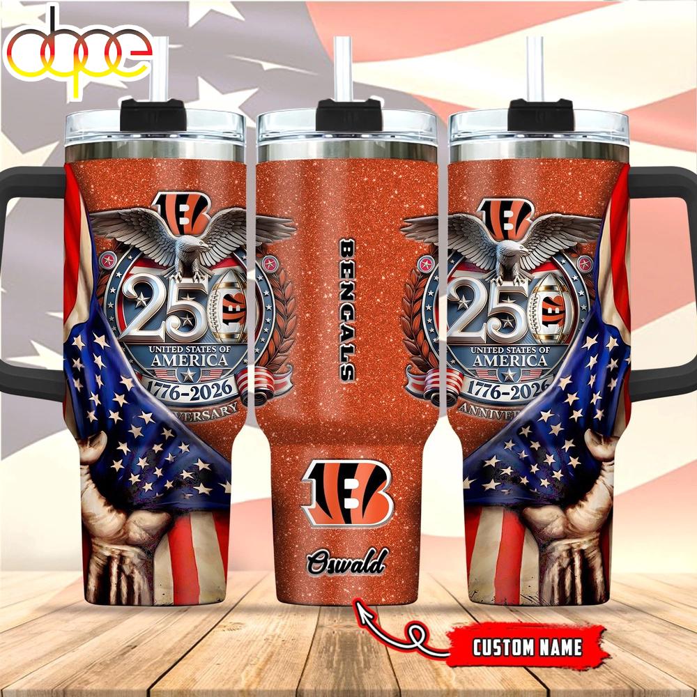 Custom Name Cincinnati Bengals 250 United States Of America 1776-2026 Tumbler 40Oz