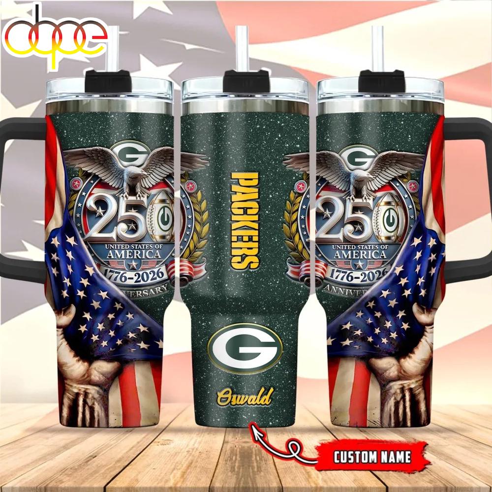 Custom Name Green Bay Packers 250 United States Of America 1776-2026 Tumbler 40Oz
