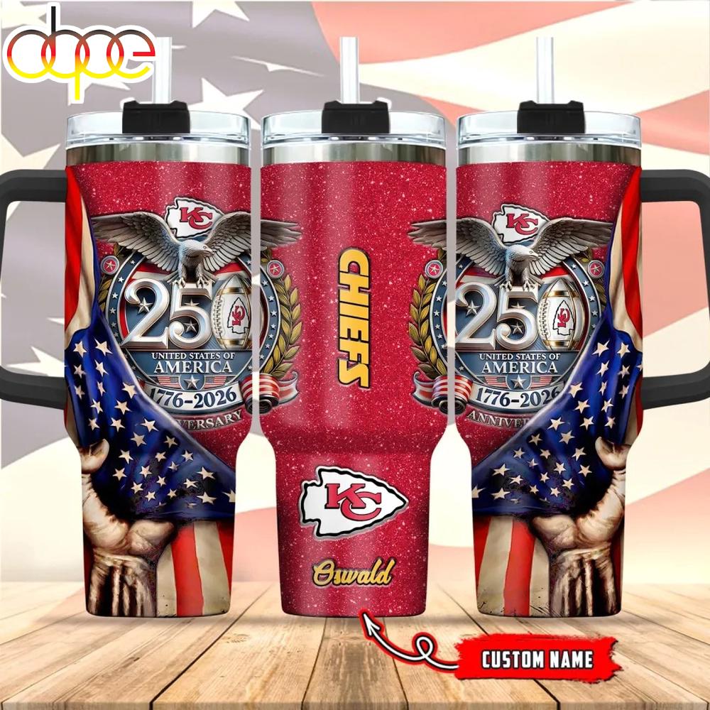 Custom Name Kansas City Chiefs 250 United States Of America 1776-2026 Tumbler 40Oz