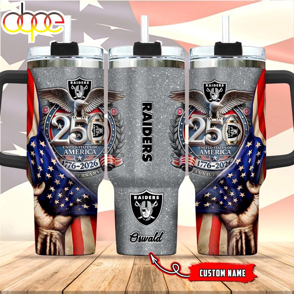 Custom Name Las Vegas Raiders 250 United States Of America 1776-2026 Tumbler 40Oz