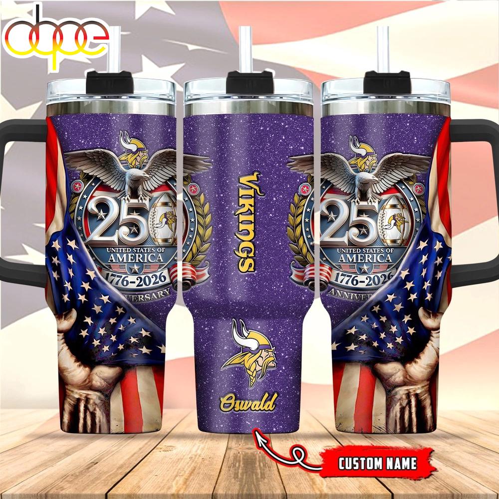 Custom Name Minnesota Vikings 250 United States Of America 1776-2026 Tumbler 40Oz