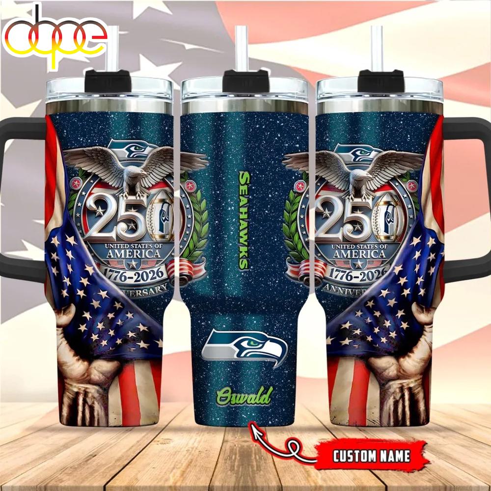 Custom Name Seattle Seahawk 250 United States Of America 1776-2026 Tumbler 40Oz
