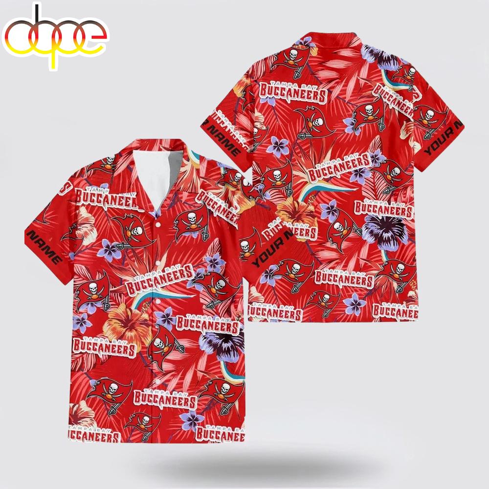 Custom Name Tampa Bay Buccaneers Logo Flower Hawaiian Shirt