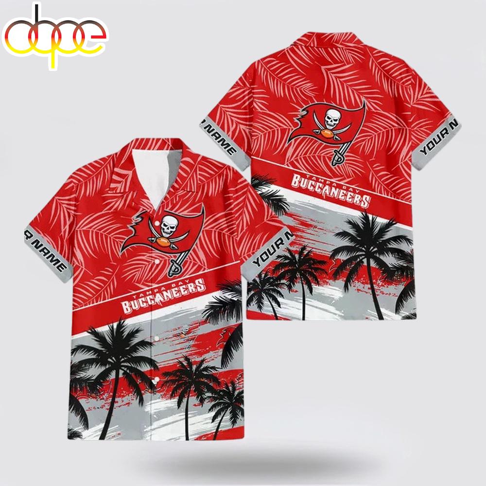 Custom Name Tampa Bay Buccaneers Tree Leaves Hawaiian Shirt