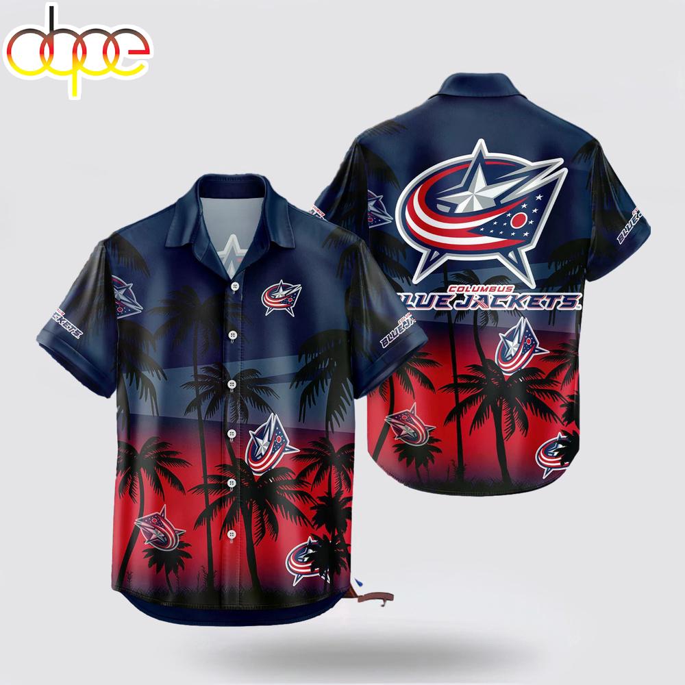Columbus Blue Jackets Coconut Tree Hawaiian Shirt