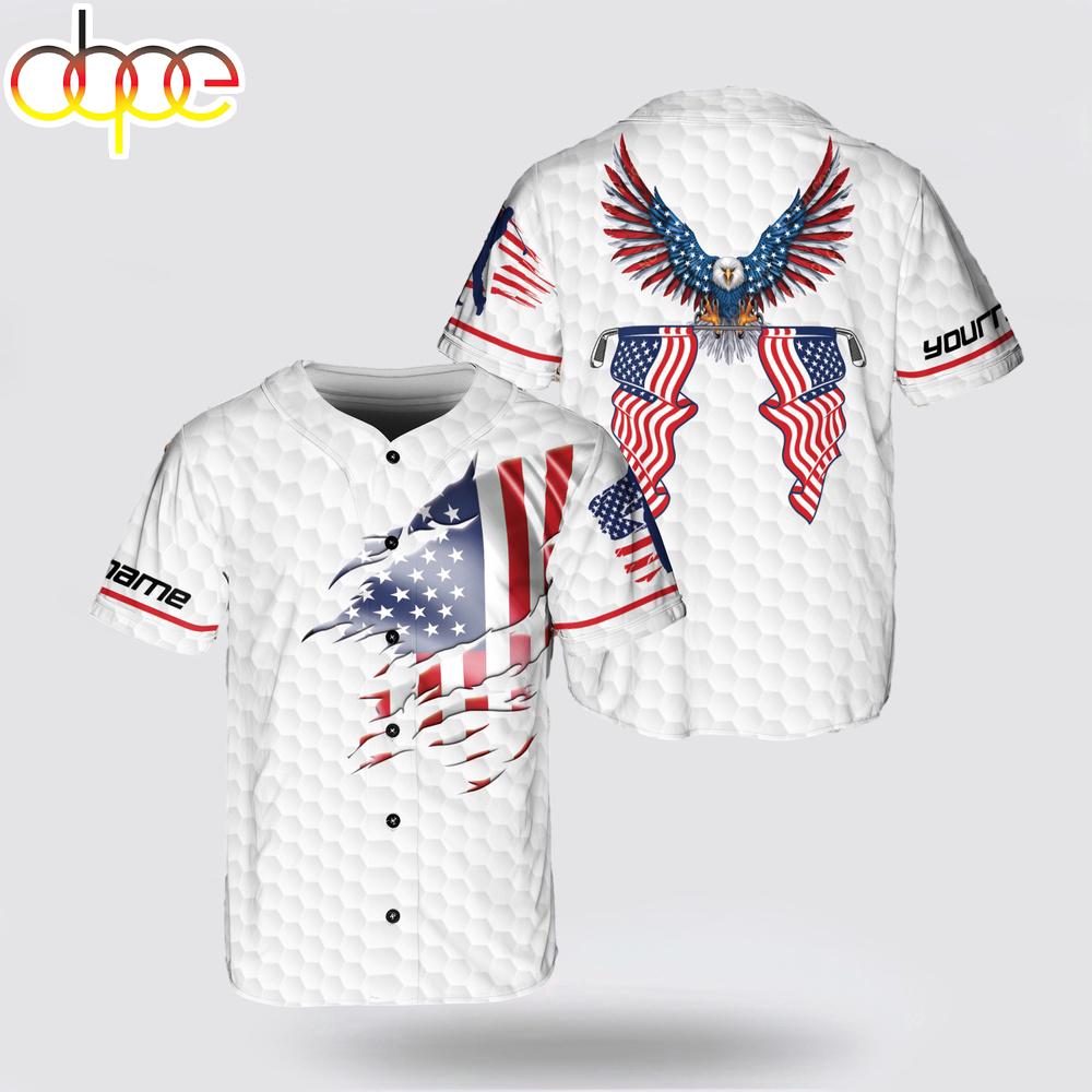 Custom Name American Eagle Patriot Playing Golf Baseball Jersey Shirt