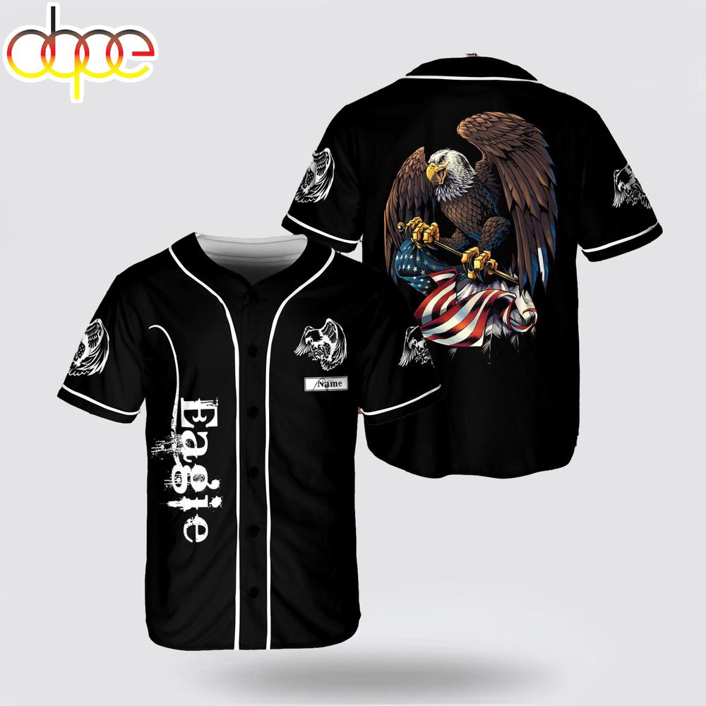 Custom Name Awesome Eagle America Flag Baseball Jersey Shirt