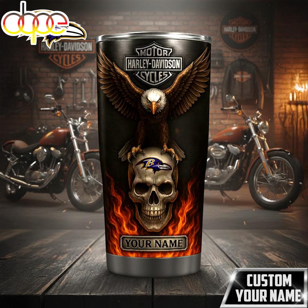 Custom Name Baltimore Ravens NFL Harley Davidson Tumbler