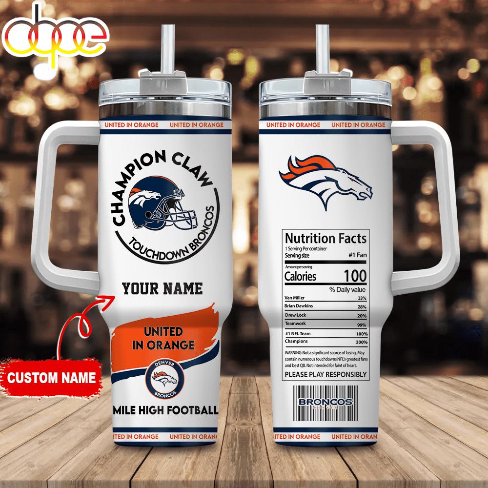 Custom Name Denver Broncos Champion Claw Tumbler 40Oz Handle