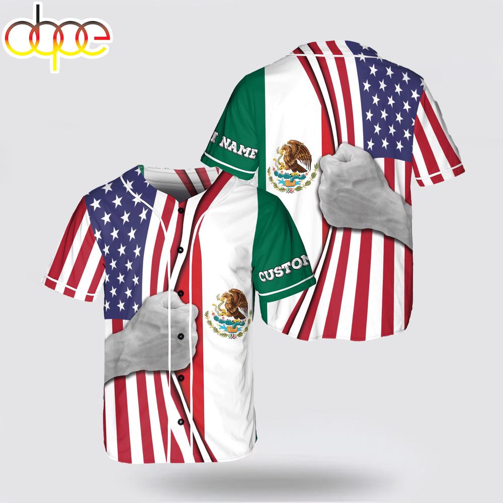 Custom Name Hande and Mexico Flag Eargle Baseball Jersey Shirt