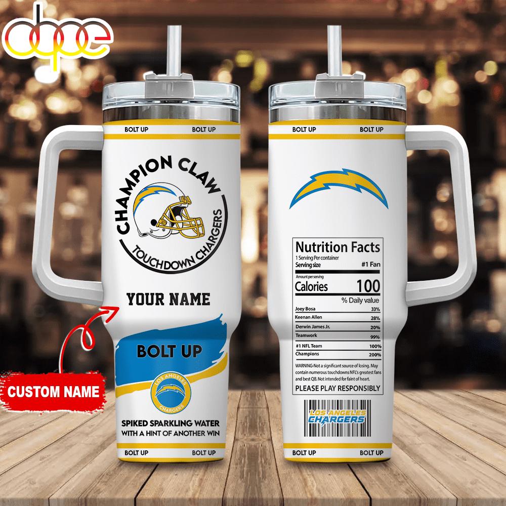 Custom Name Los Angeles Chargers Champion Claw Tumbler 40Oz Handle