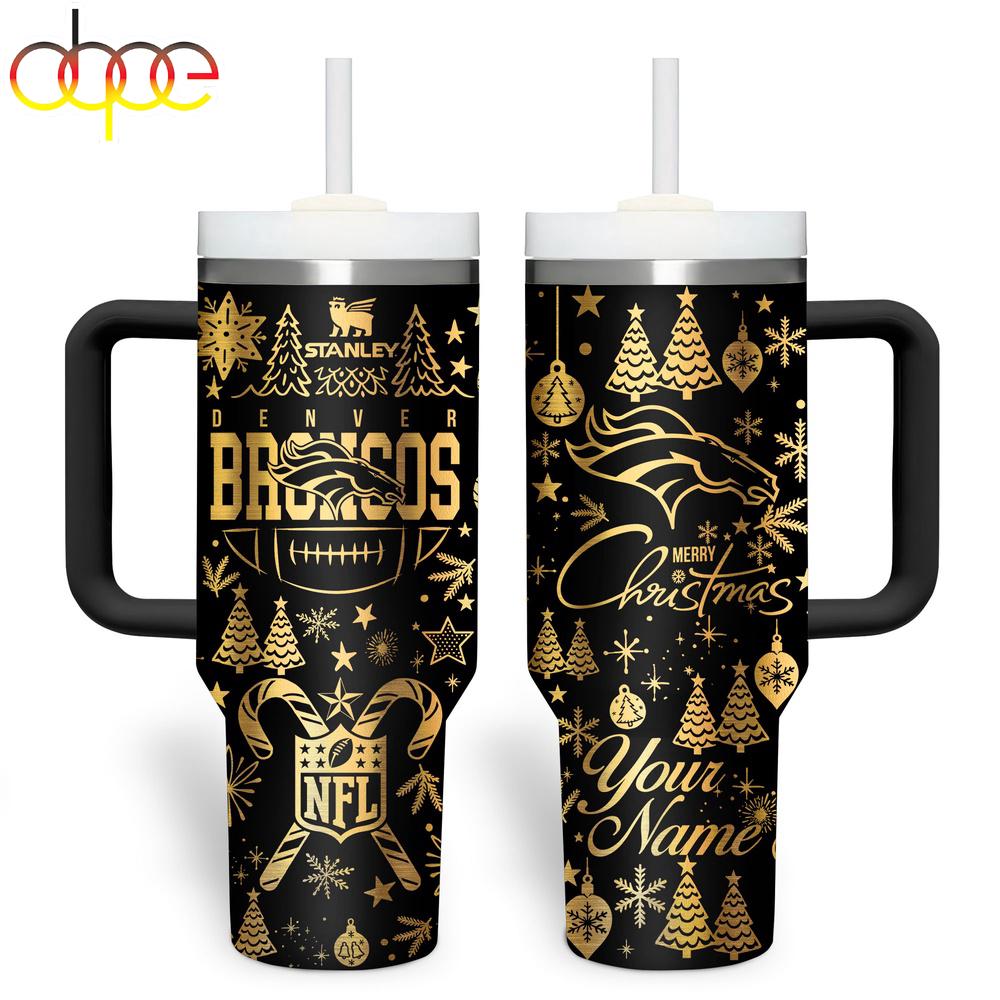 Custom Name Denver Broncos NFL Holiday Gold Tumbler 40oz