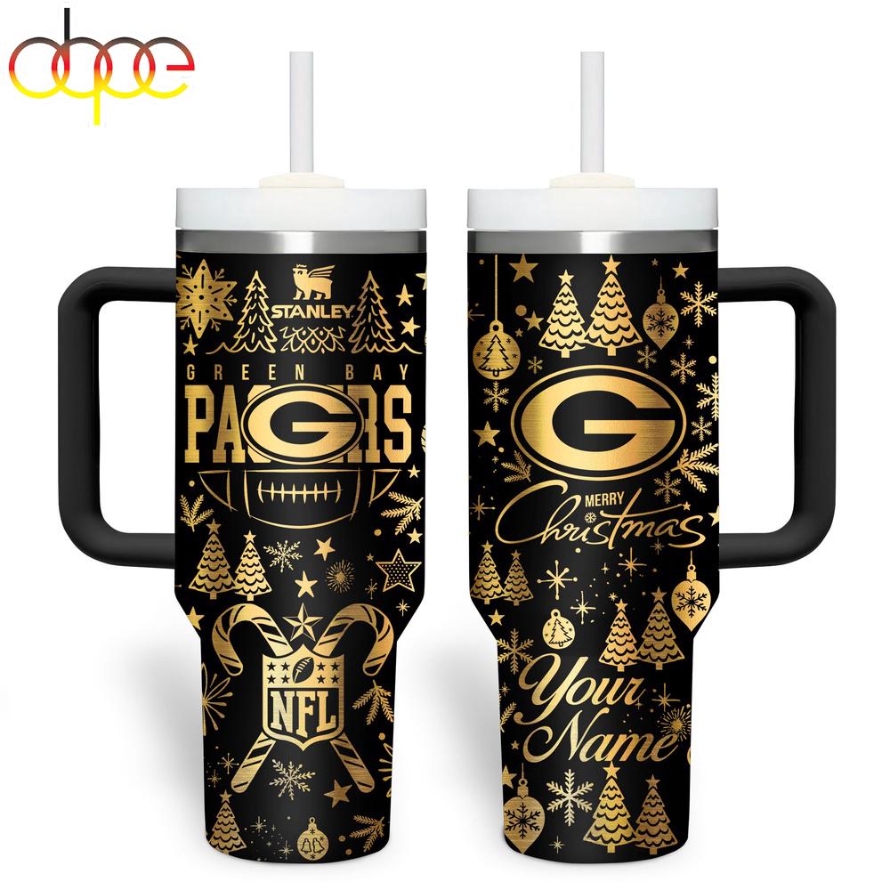 Custom Name Green Bay Packers NFL Holiday Gold Tumbler 40oz